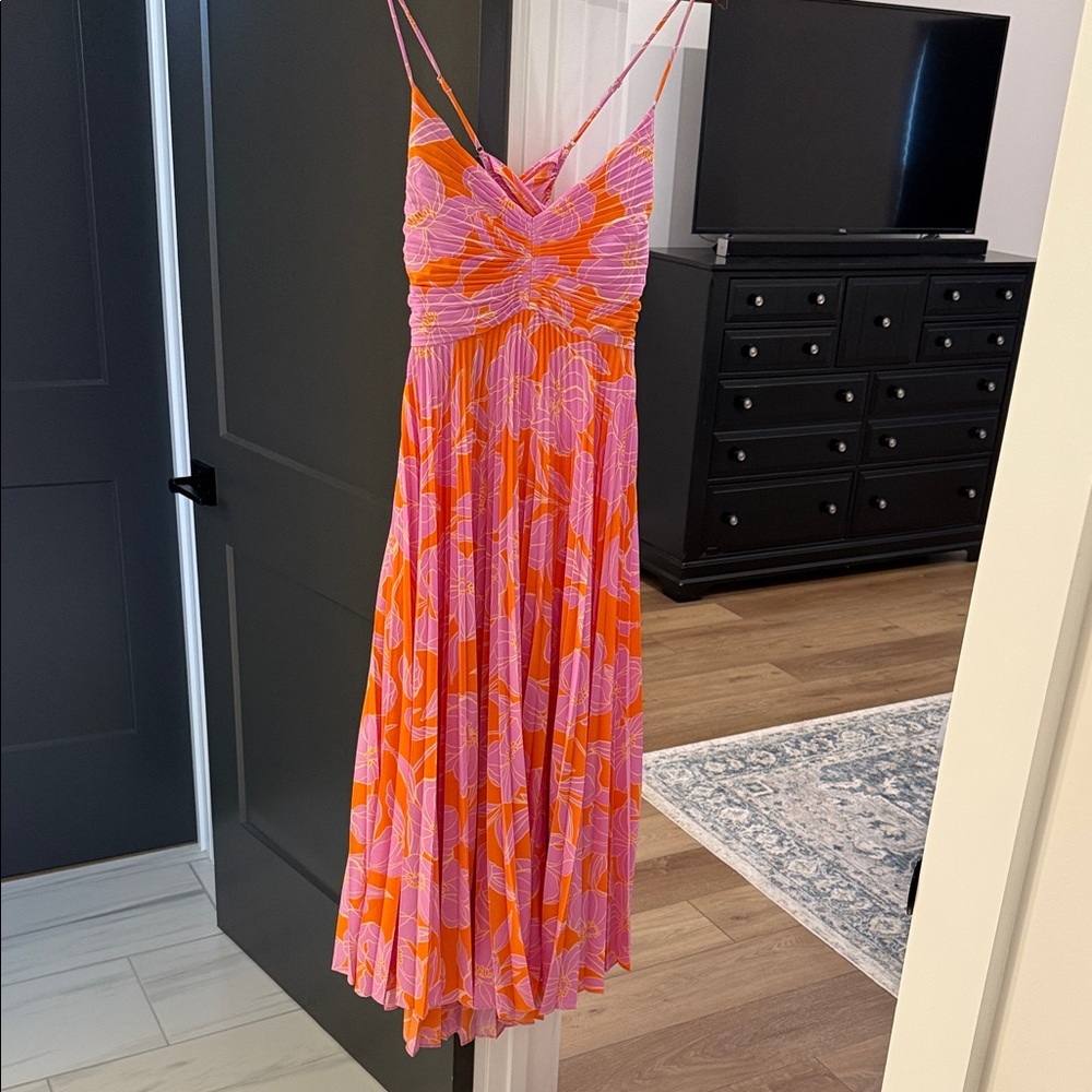 Astr Orange and Pink Floral Midi Dress